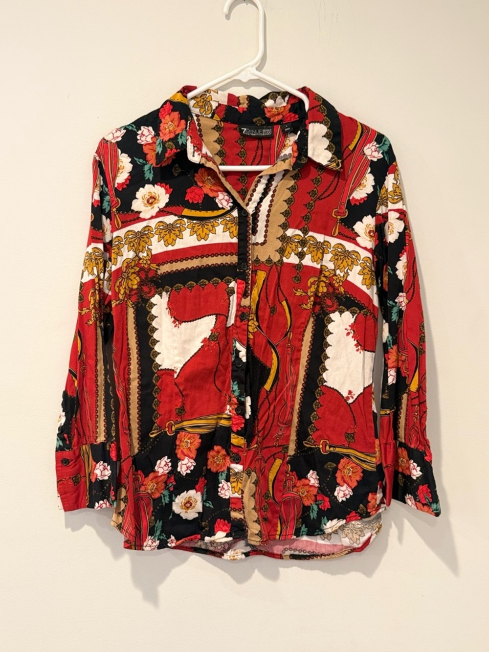 Floral and Chains Patchwork Print 7th Avenue Design top blouse size L